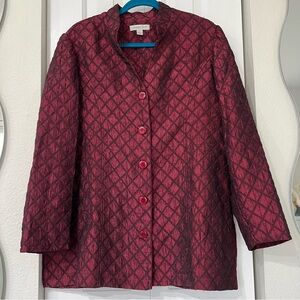 Coldwater Creek Jacket Size L Quilted Diamond Print Red Lightweight Made In Viet